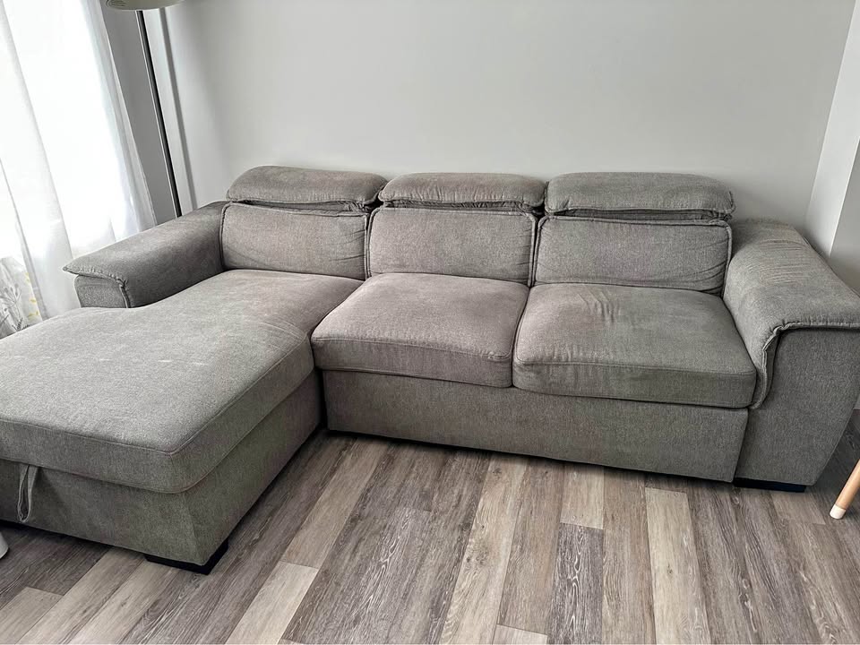 Grey couch with pull out bed