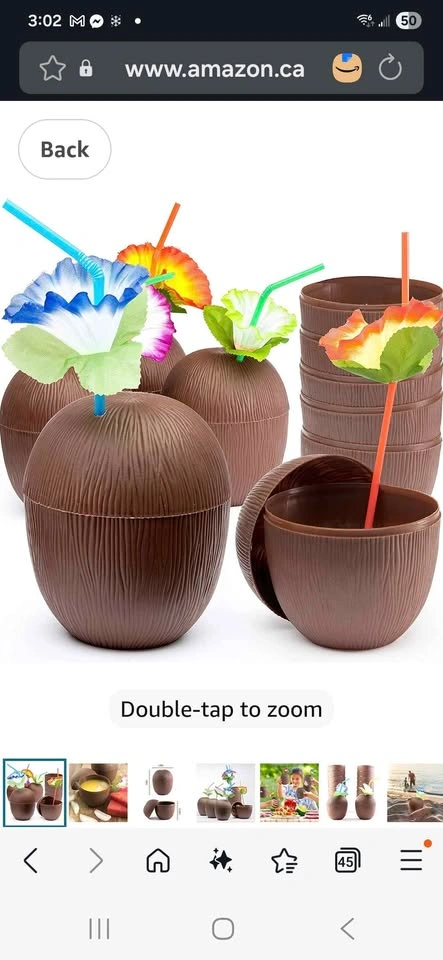 Tiki Party Cups Plastic Coconut