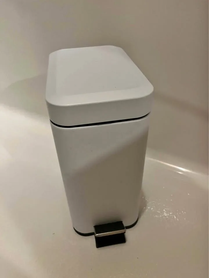 Modern White Metal Step-On Trash Can