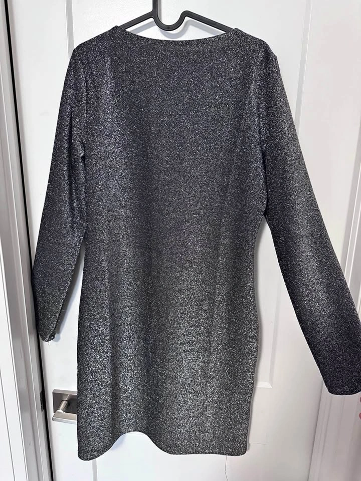 H&M Grey Sparkly Deep Back Dress - Size L
