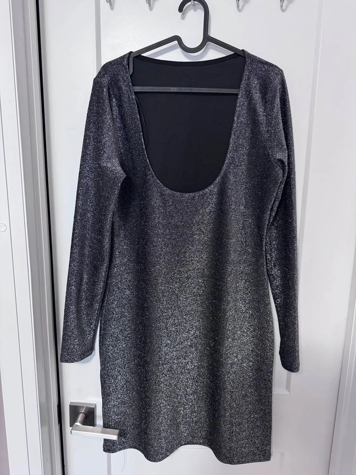 H&M Grey Sparkly Deep Back Dress - Size L - photo 2