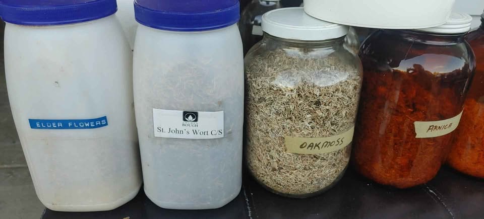 Large jars of dried herbs for making therapeutic oils - photo 2