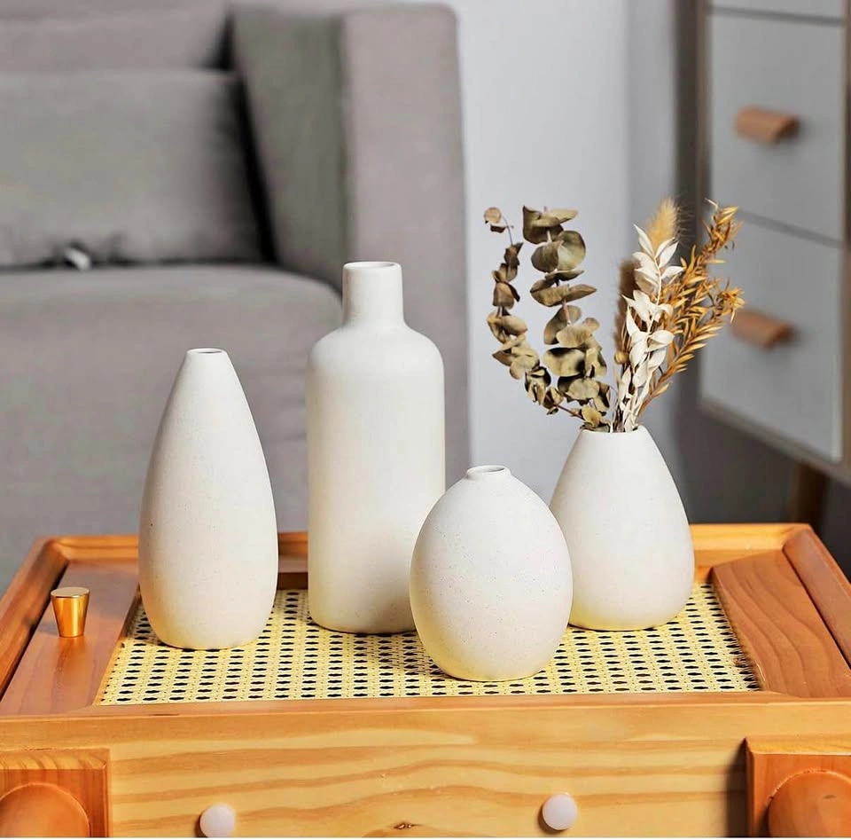 Modern White Ceramic Vase Set - 4 Pcs