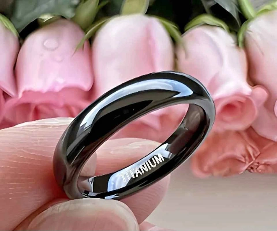 Men's Titanium Steel Ring - Black, 4mm Rounded
