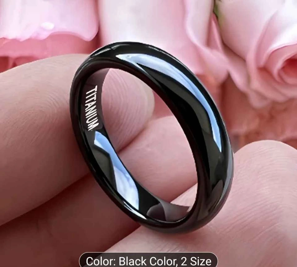 Men's Titanium Steel Ring - Black, 4mm Rounded - photo 2