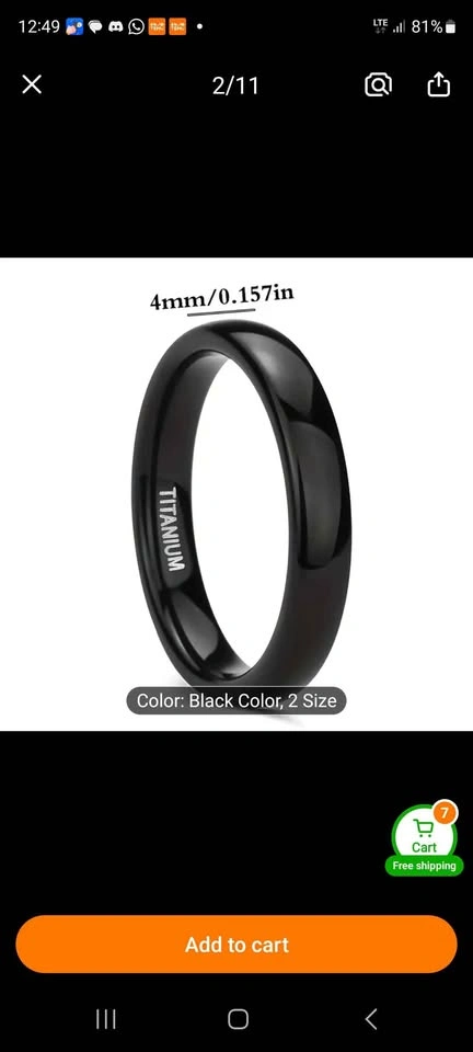 Men's Titanium Steel Ring - Black, 4mm Rounded - photo 3