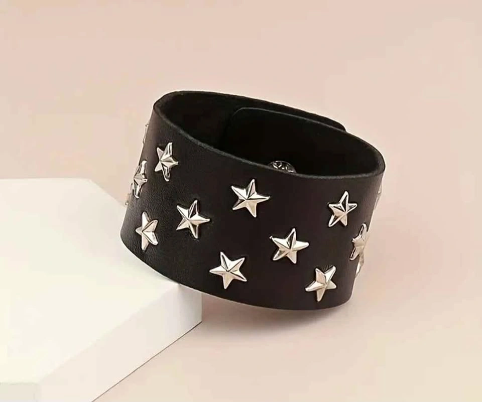 Faux Leather Bracelet, Rock Wristband w/ Star