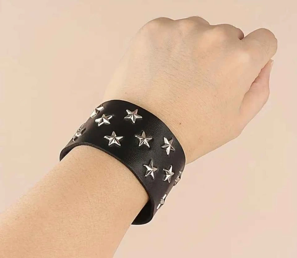 Faux Leather Bracelet, Rock Wristband w/ Star - photo 2