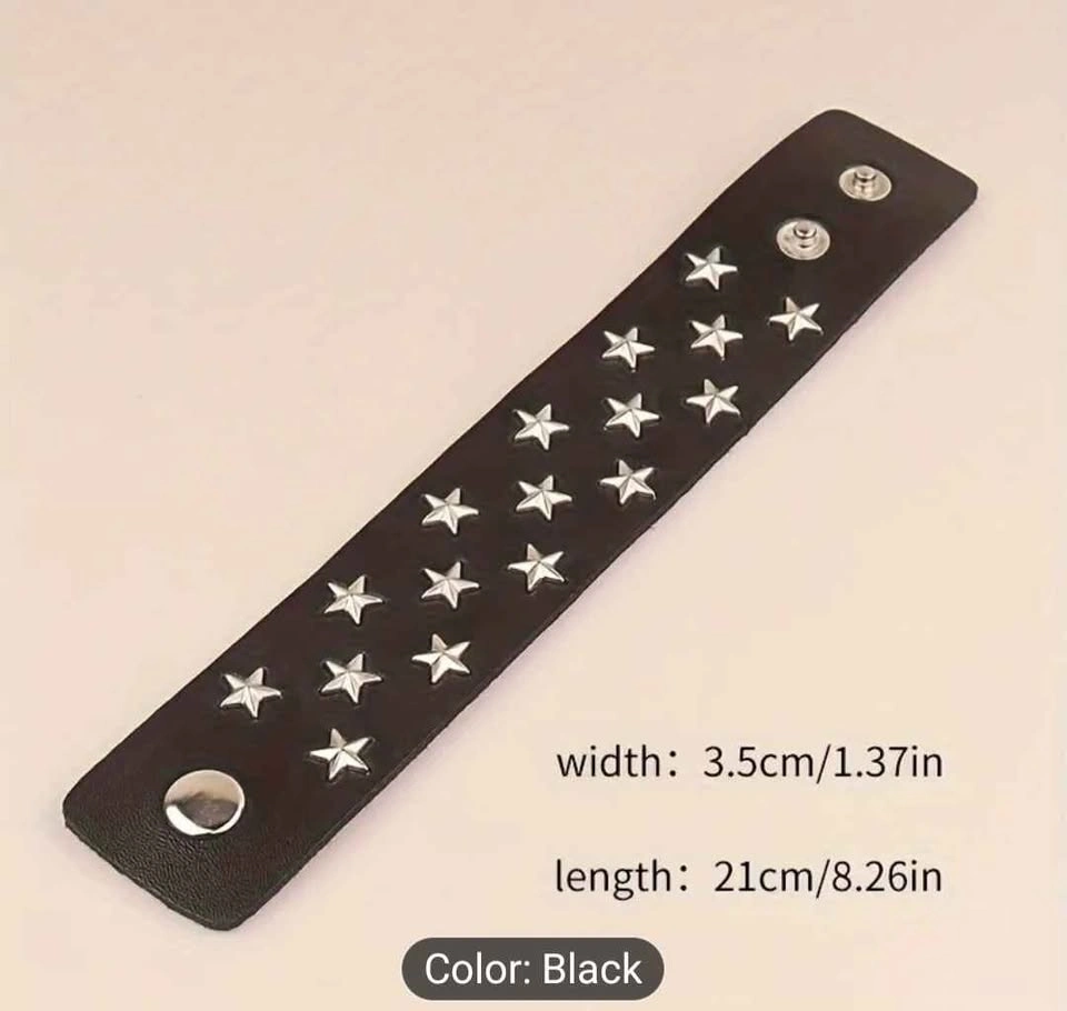 Faux Leather Bracelet, Rock Wristband w/ Star - photo 3