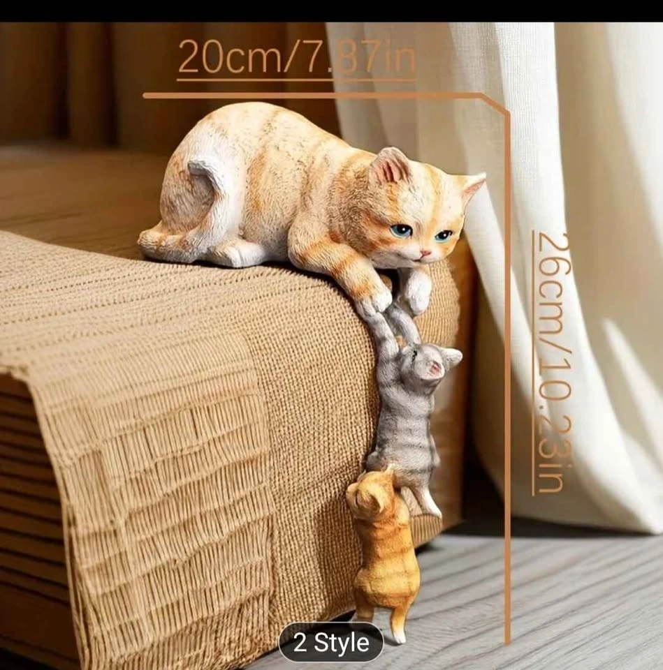 Set of 3 Cat Family Figurines - Adorable Resin Cat Ornaments - photo 2
