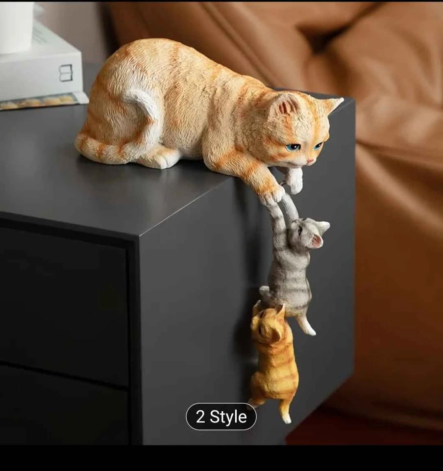 Set of 3 Cat Family Figurines - Adorable Resin Cat Ornaments - photo 3