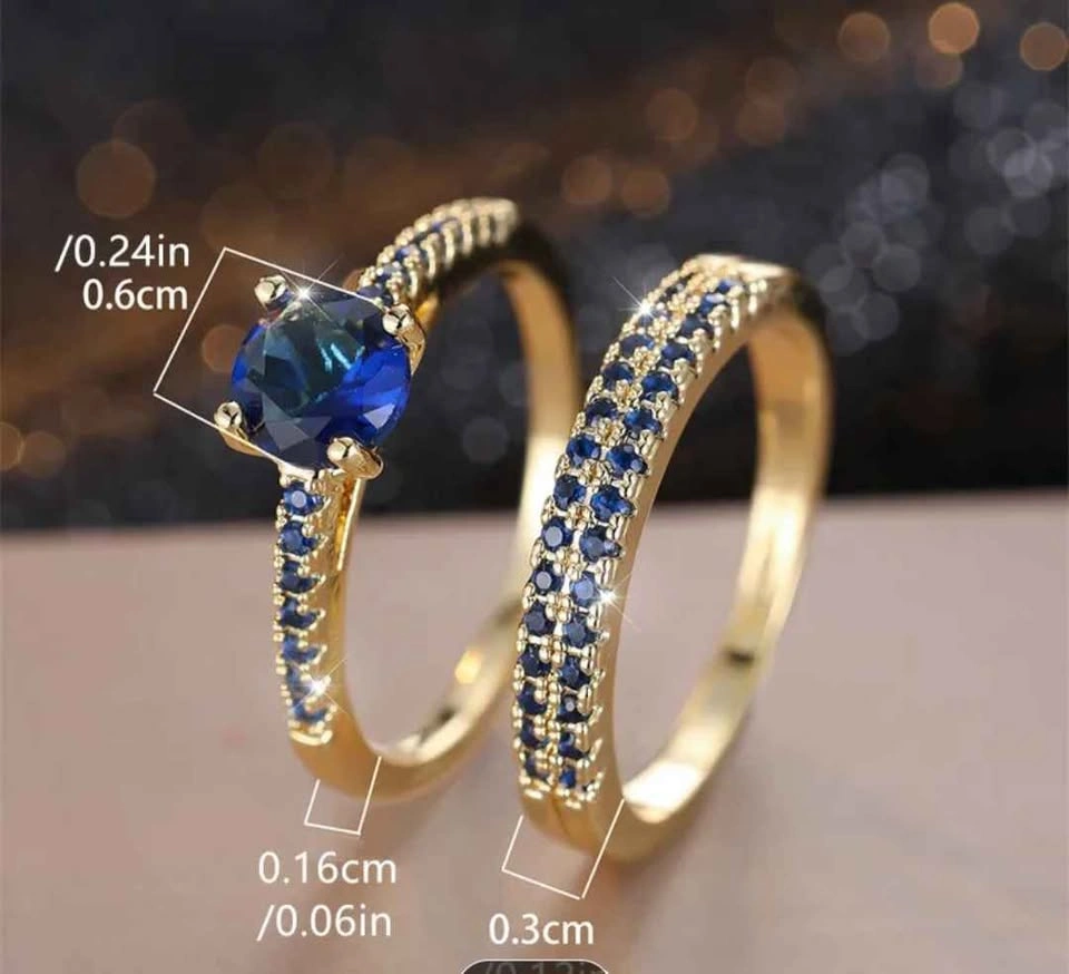Luxury Golden Blue Stone Ring Set - Size 8 - photo 3