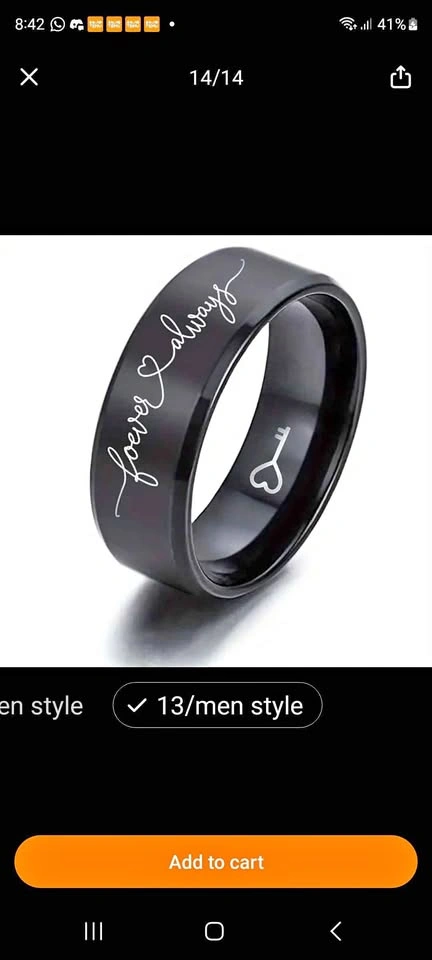 Size 12 Black Stainless Steel Lock & Key Wedding Ring