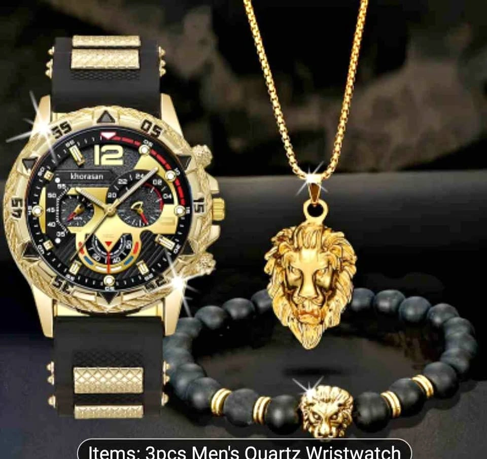 Elegant Watch Set with Lion Head Bracelet and Necklace