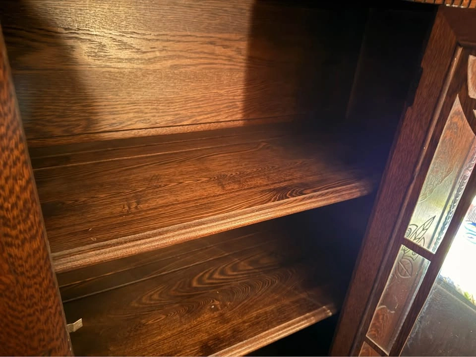 Antique Oak Wood Display Cabinet w Glass Door - photo 3