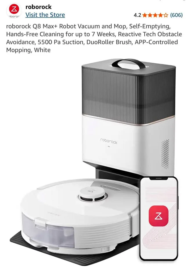 New Roborock Q8 Max+ Robot Vacuum and Mop - White thumbnail