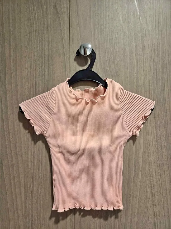 Pink Ribbed Ruffled Crop Top