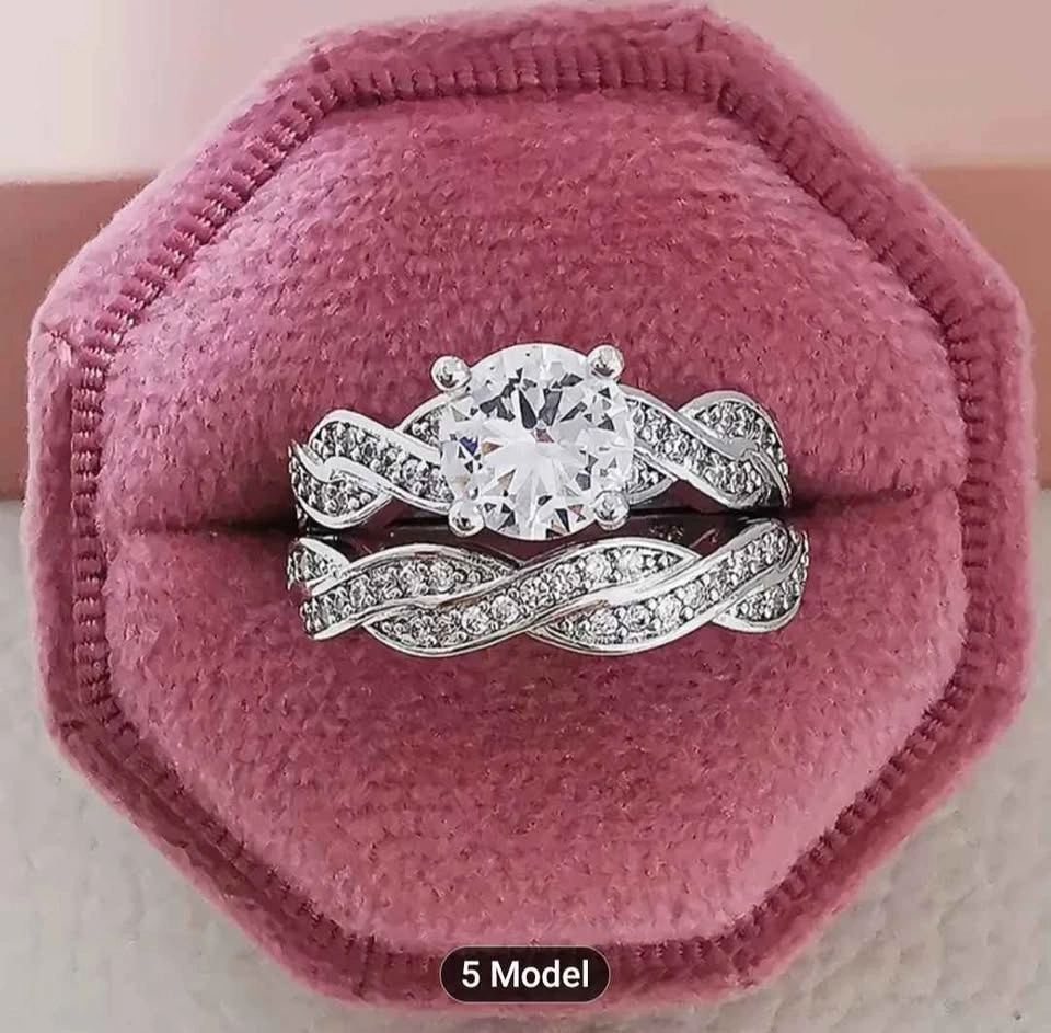 2pc Silvery Infinite Knot Ring Set with Moissanite - photo 2