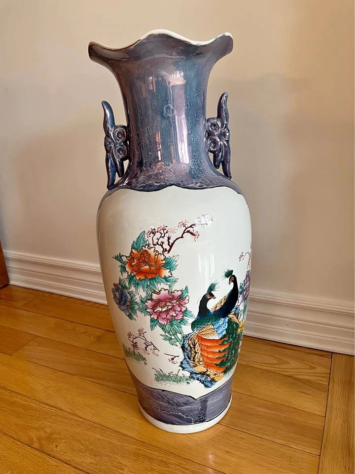 Large Vase Peacock Floral