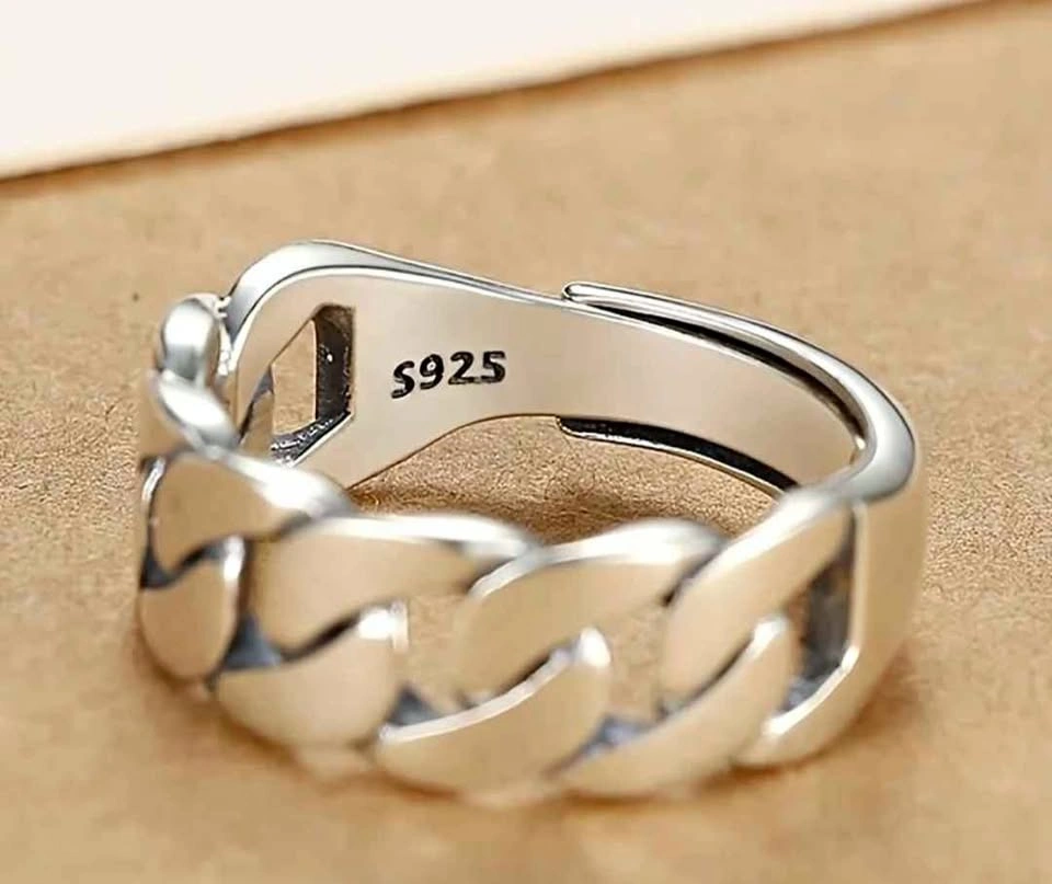 Adjustable Cuban Ring - 925 Sterling Silver Statement Jewelry