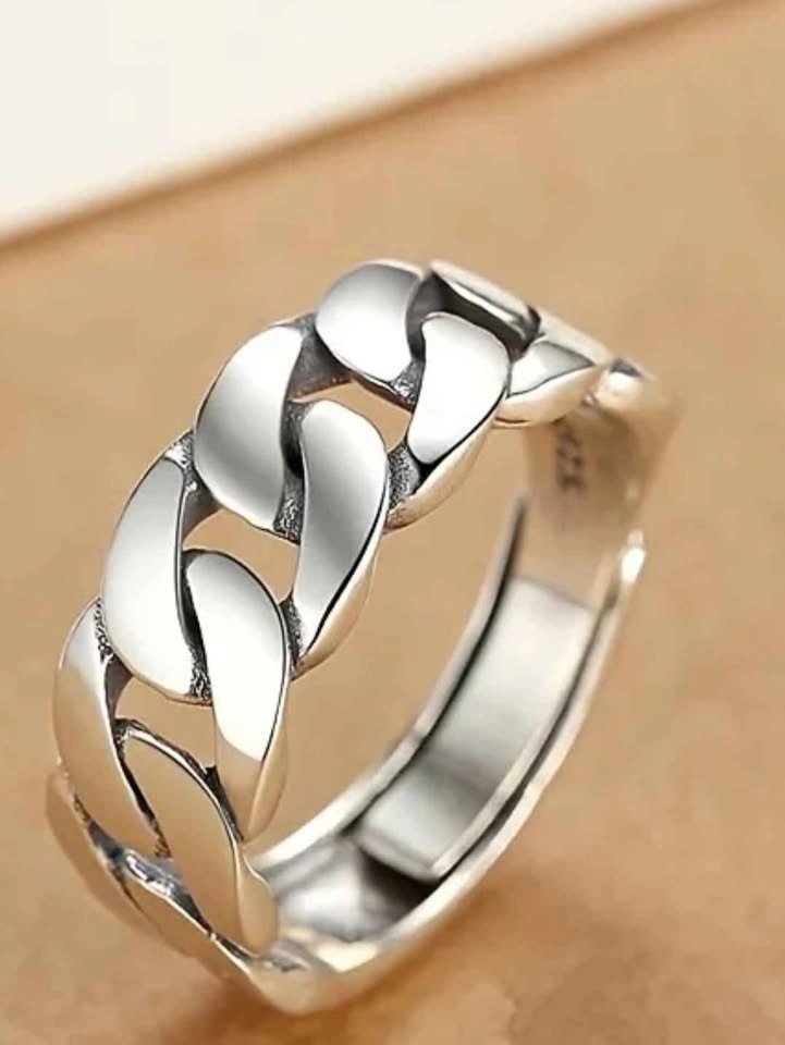 Adjustable Cuban Ring - 925 Sterling Silver Statement Jewelry - photo 2