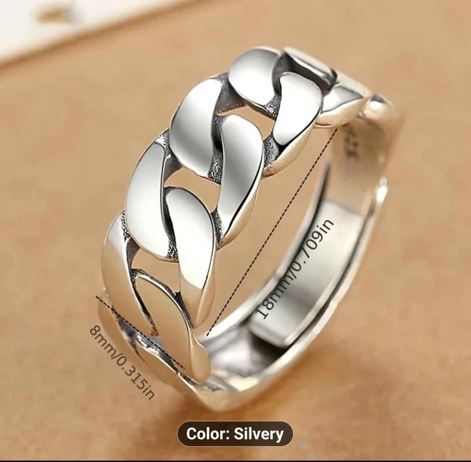 Adjustable Cuban Ring - 925 Sterling Silver Statement Jewelry - photo 3