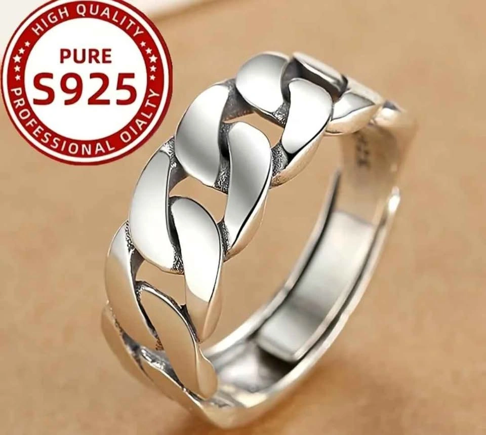 Adjustable Cuban Ring - 925 Sterling Silver Statement Jewelry - photo 4
