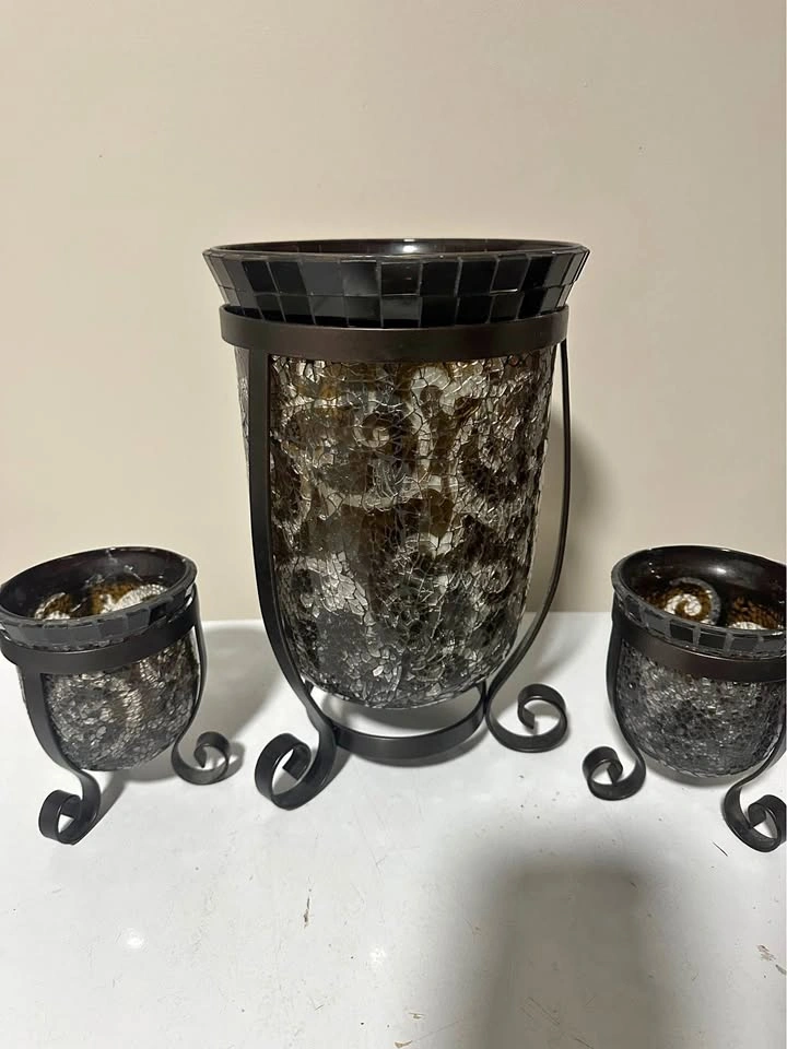 Party Lite Modern Mosaic Glass Tealite/Candle Holders
