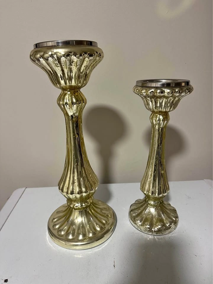 Gold Mercury Glass Candle Holders – Set of 2
