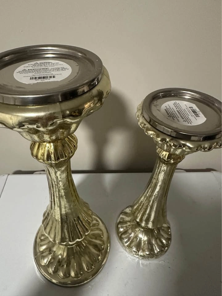 Gold Mercury Glass Candle Holders – Set of 2 - photo 2