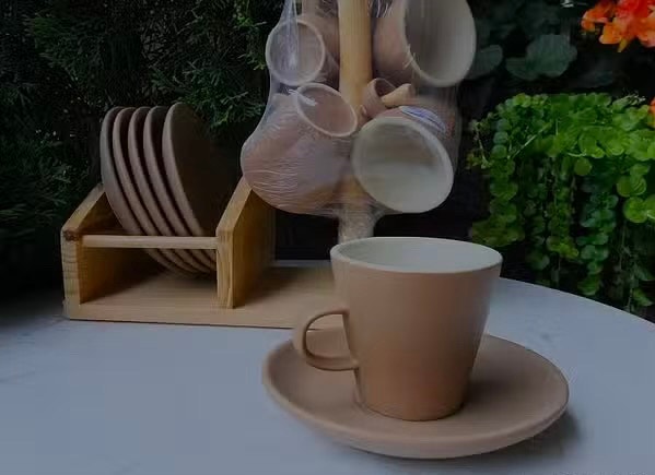 "Casa Elite" 6 Espresso Cups with Saucers and Stand - NEW