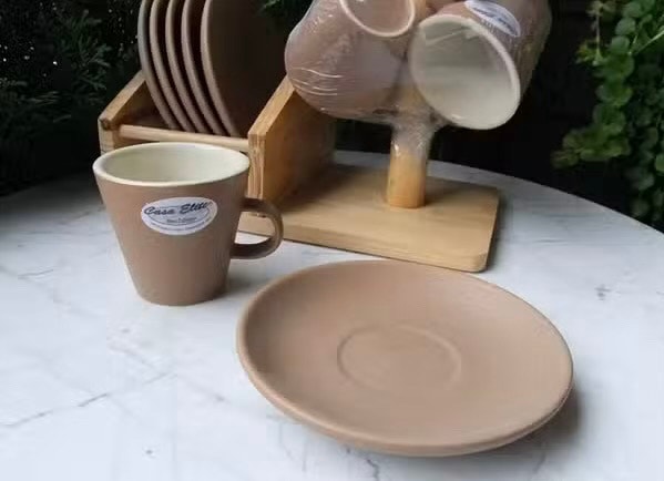 "Casa Elite" 6 Espresso Cups with Saucers and Stand - NEW - photo 4