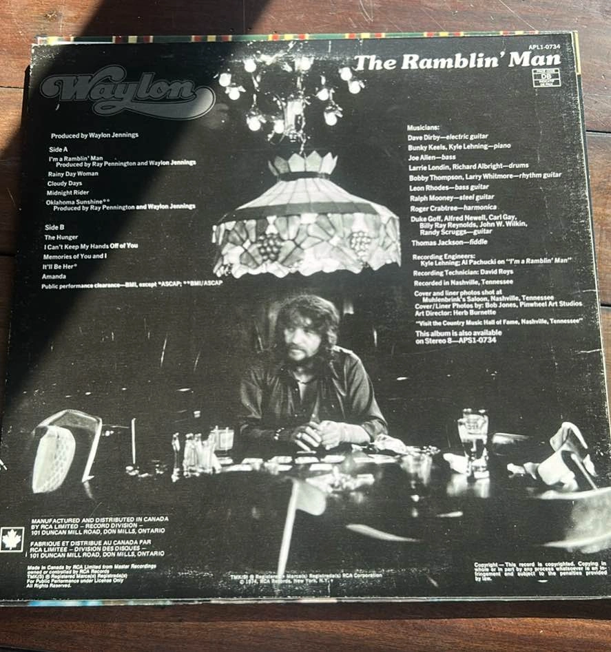 Waylon Jennings - The Ramblin’ Man (1974) Vinyl - RCA Pressing - photo 2