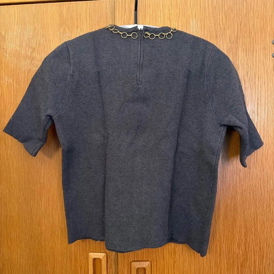 Zara Charcoal Gray Short-Sleeve Top with Gold Chain Detail S - photo 5