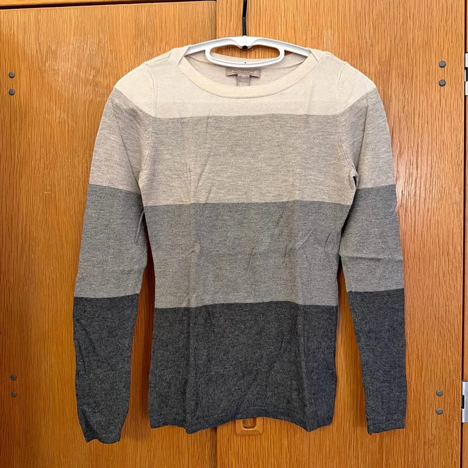 Banana Republic Striped Crewneck Sweater - Neutral Gray Tones