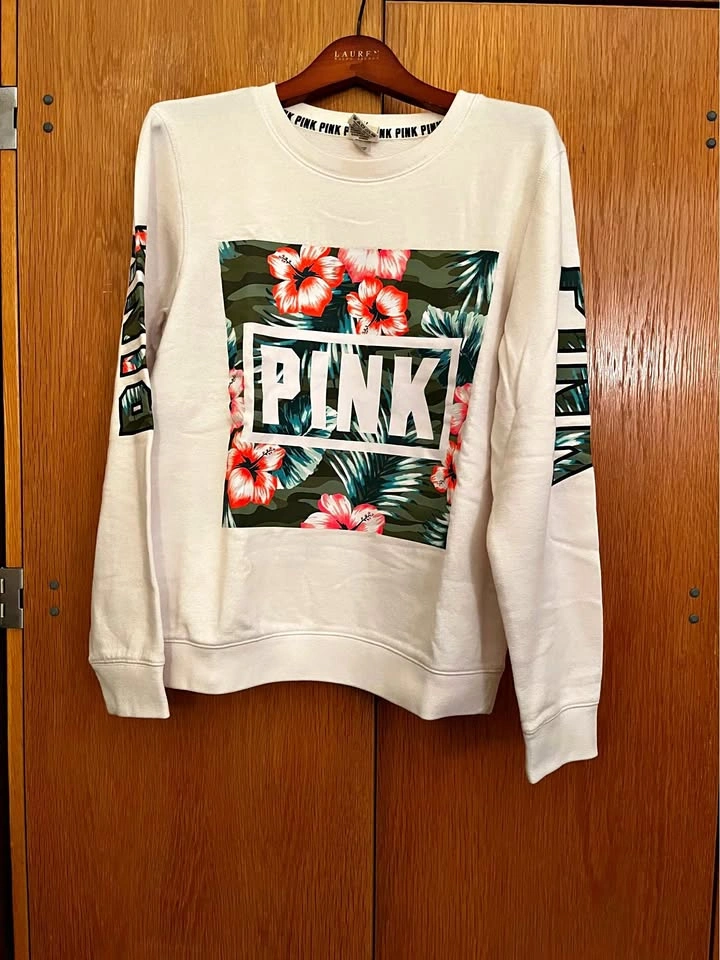 PINK Victoria's Secret Women's White Floral Sweater