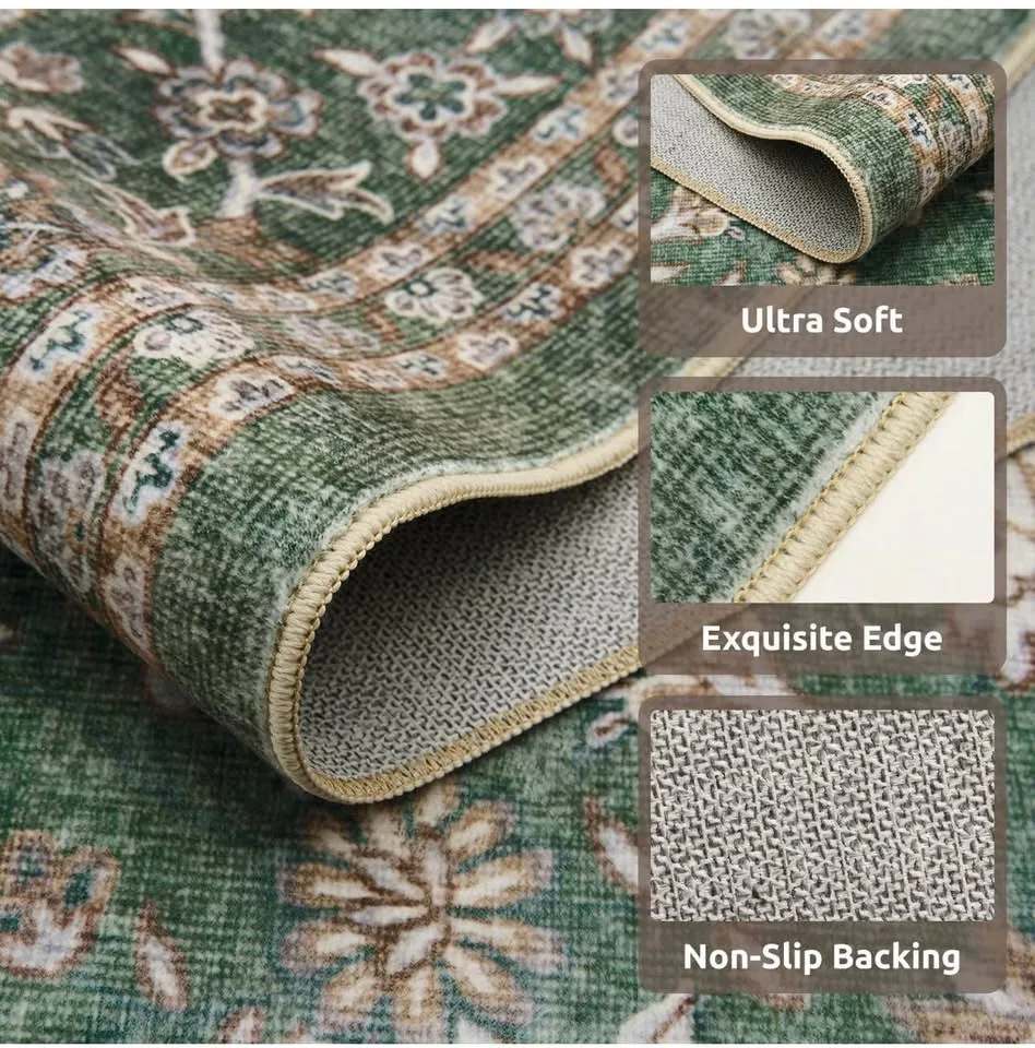 New and sealed area rug machine washable 8X10 - green image indicator(3)