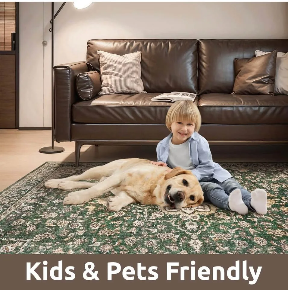 New and sealed area rug machine washable 8X10 - green image indicator(4)