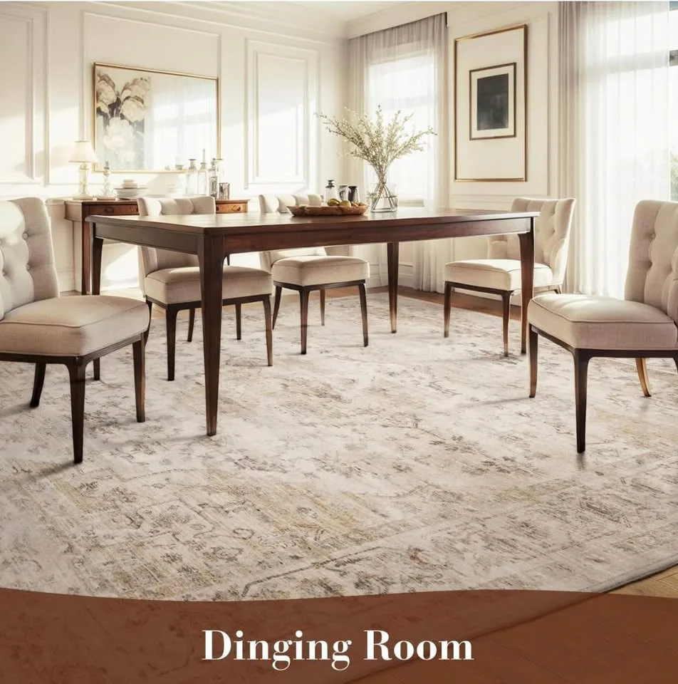 New in box Machine washable area rug 5X7 - beige image indicator(3)