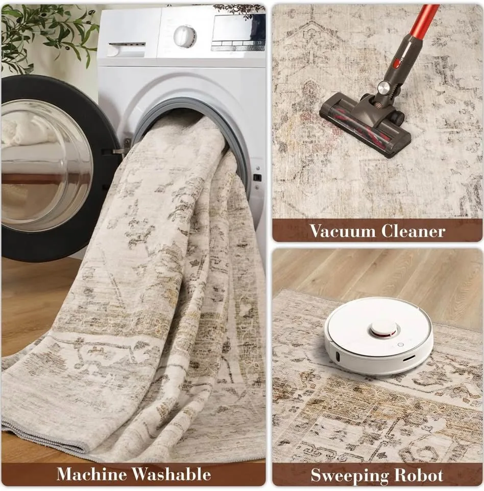 New in box Machine washable area rug 5X7 - beige image indicator(5)