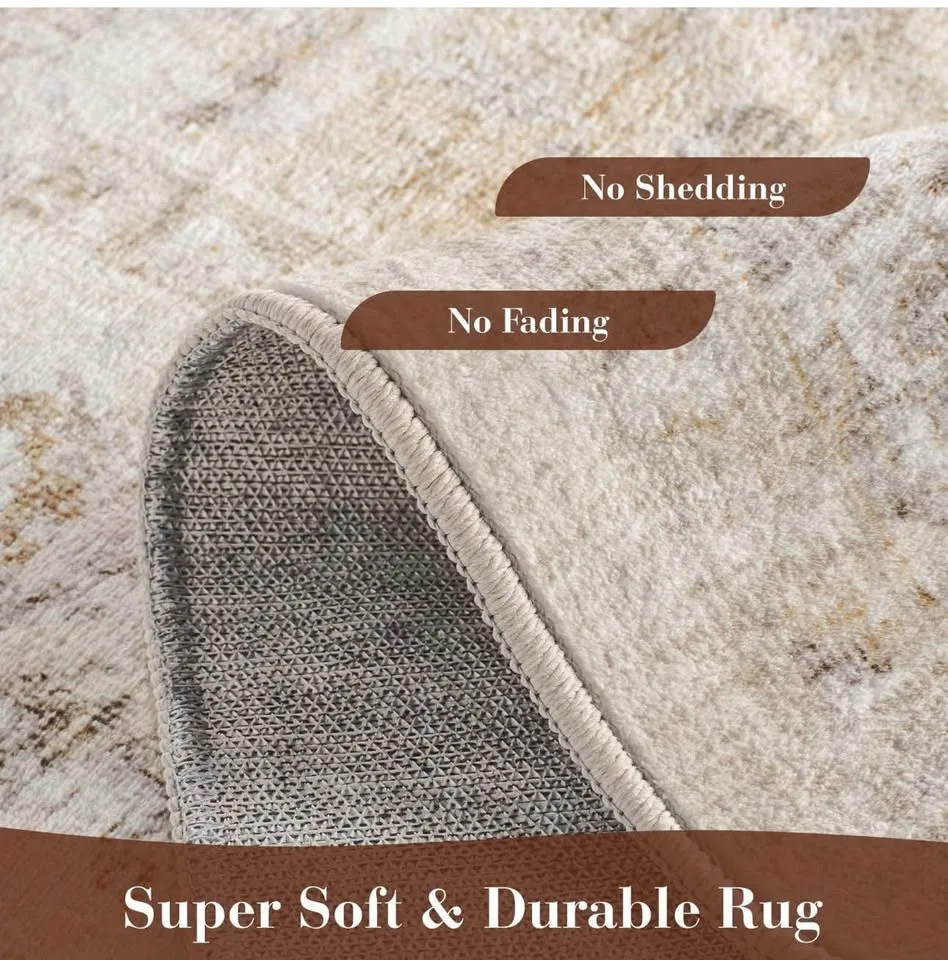 New in box Machine washable area rug 5X7 - beige image indicator(6)