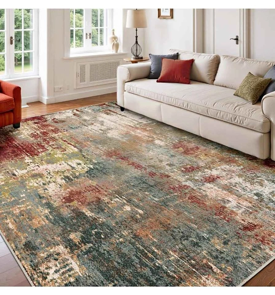 Washable Area Rug 8'x10' Non-Slip Indoor Modern Abstract
