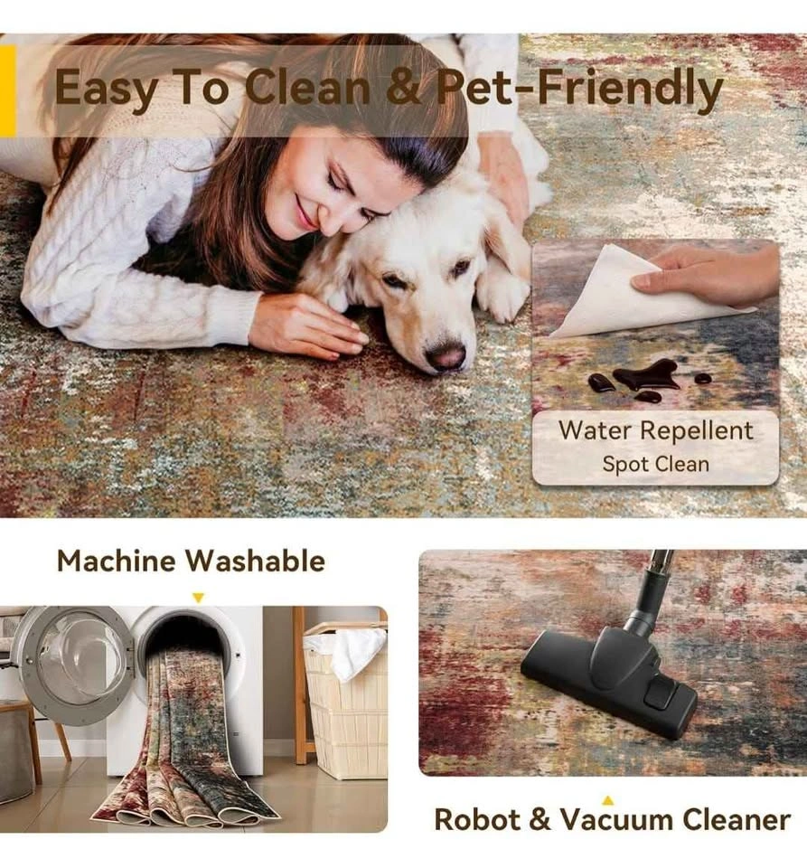 Washable Area Rug 8'x10' Non-Slip Indoor Modern Abstract - photo 4