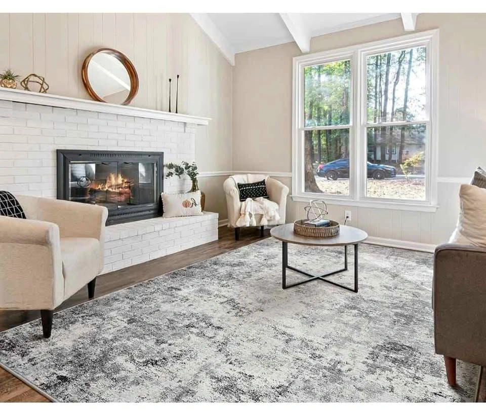 8x10 Washable Neutral Modern Abstract Area Rug