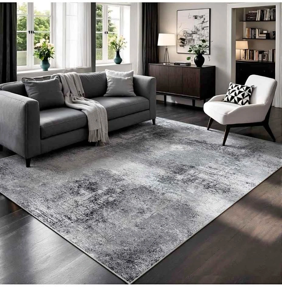 6x9 ft Grey Modern Abstract Washable Area Rug
