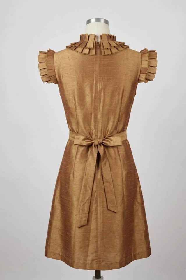 Gold Ruffled Wrap Dress XS - photo 2