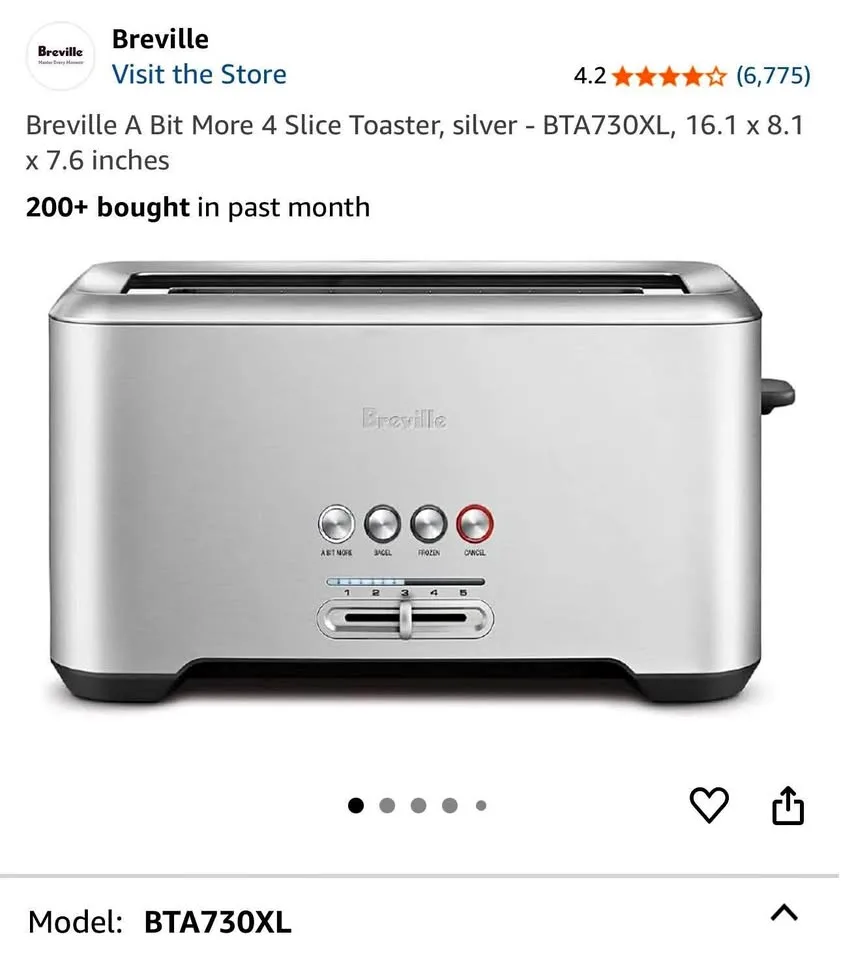 New in box Breville A Bit More 4-slice toaster - silver thumbnail