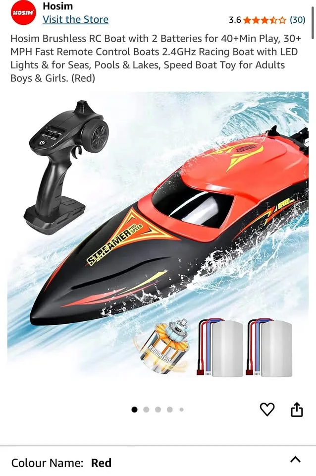 New in box Hosim brushless RC boat with 2 batteries - Red thumbnail