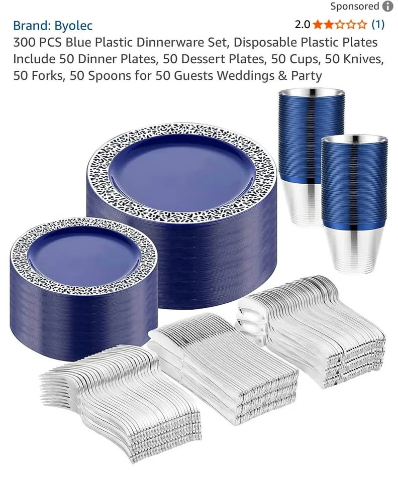 New in box 300pcs blue plastic dinnerware set thumbnail