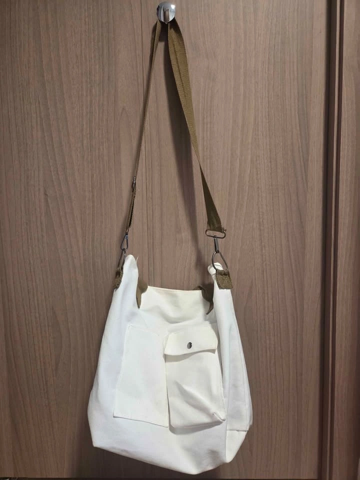 White Canvas Crossbody Tote Bag - photo 3